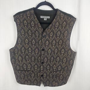 Le Collezioni Structure Made in Italy Knit Vest Mens Large Olive Brown Patterned